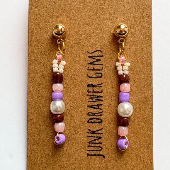 Handmade Beaded Pearl Dangle Earrings - Picture 2 of 2
